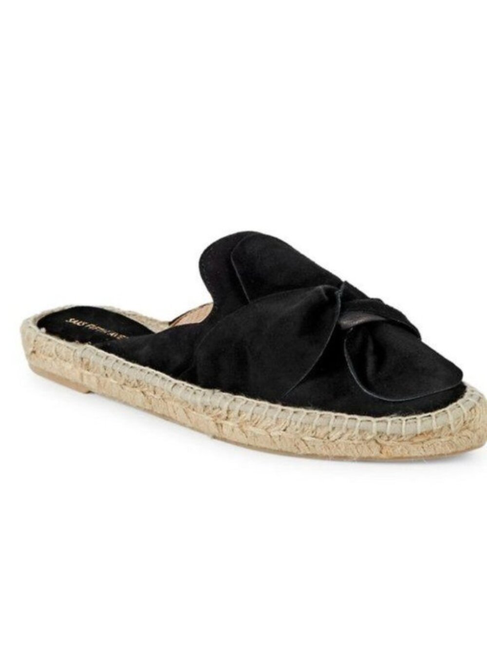 Saks Fifth Avenue Black Suede Bow Espadrille Mules